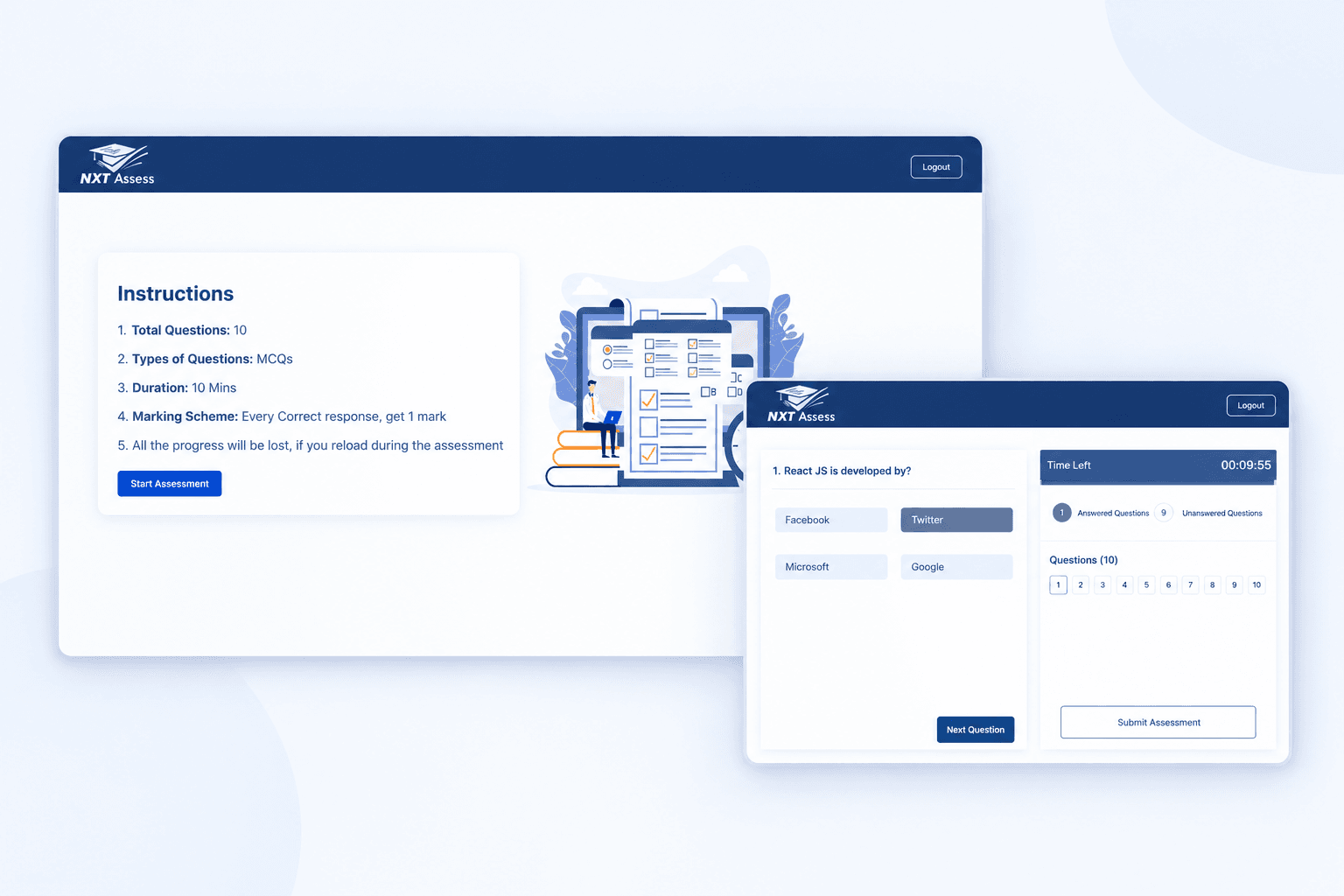 NXT Assess assessment instructions screen